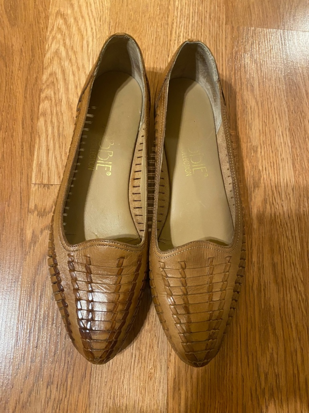 Woven Pointed Toe Ballet Flats in Cognac by JD F Collection